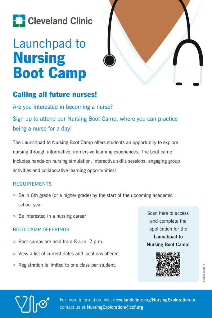 Launchpad to Nursing Boot Camp for Cleveland Clinic - Available for students in 6th-12th grade. 