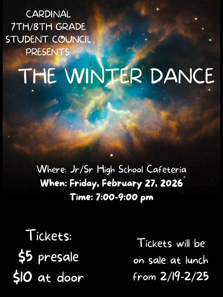 The Winter Dance: Friday, February 27th from 7:00 - 9:00 p.m. Pre-Sale Tickets will go on sale on February 19th for $5.00 and will run until the 25th. 