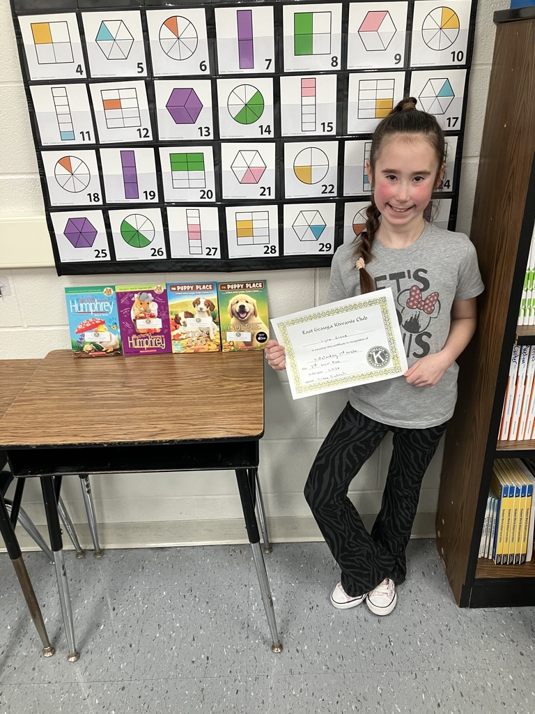 East Geauga Kiwanis Club - Lyla Slone for Outstanding Third Grader in the Second Grading Period. 