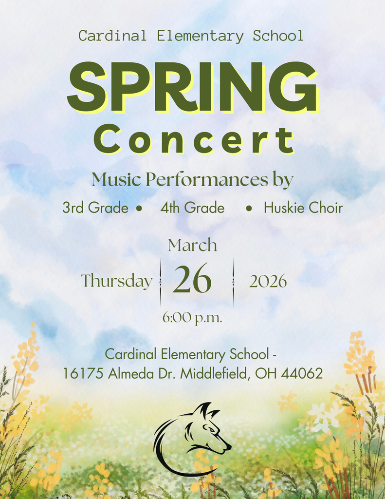 March 26th - 3rd, 4th Grade + Huskie Choir Spring Concert at 6:00 p.m.