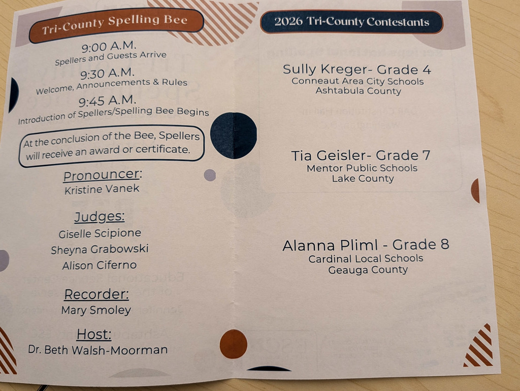 Tri-County Spelling Bee - Good luck Alanna! 