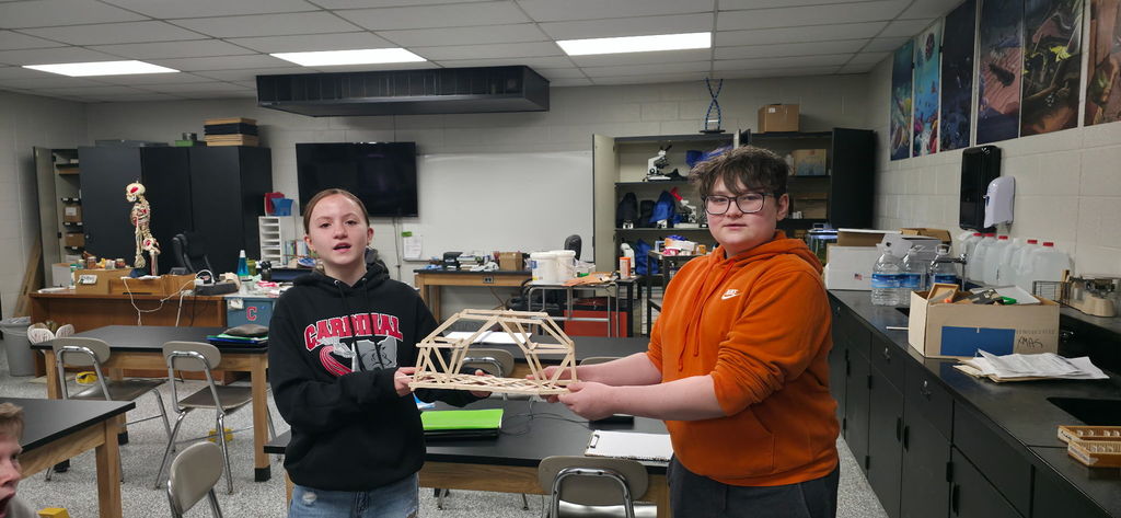 8th Grade Students Built Bridges to test their strength.
