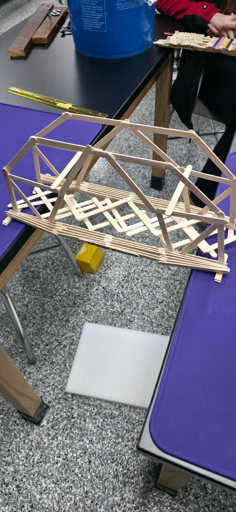 8th Grade Students Built Bridges to test their strength.