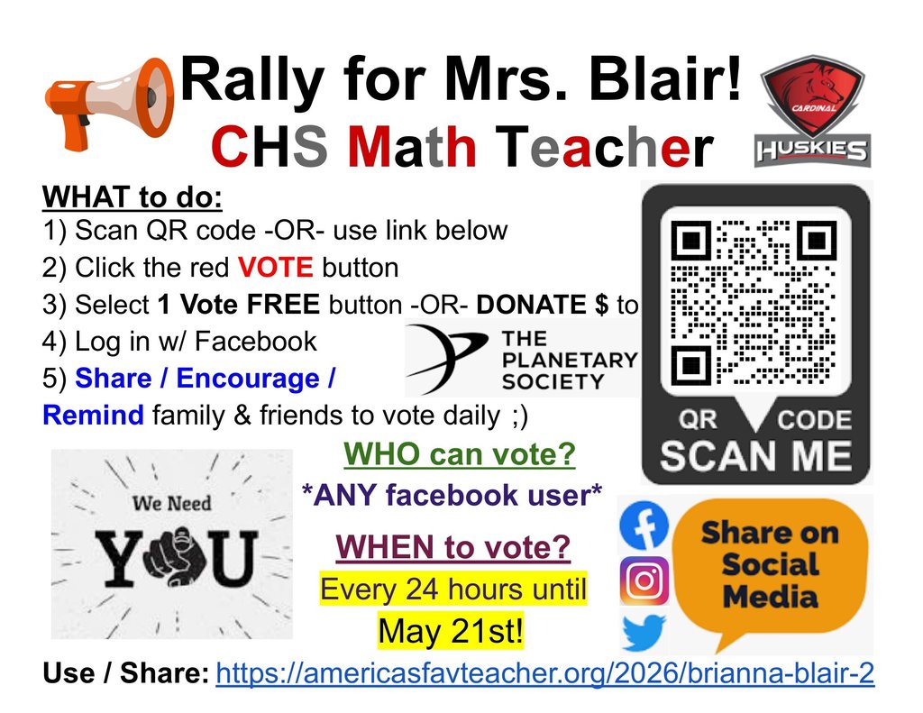 Link to vote for Mrs. Blair for Teacher of the Year!