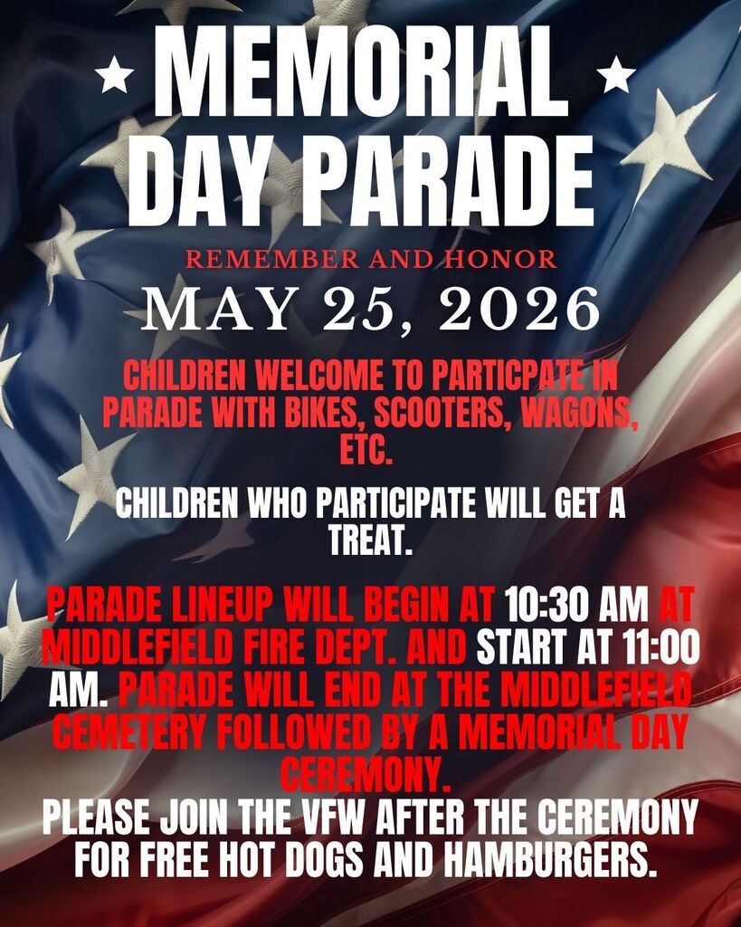 Memorial Day Parade volunteers needed for Middlefield Village 