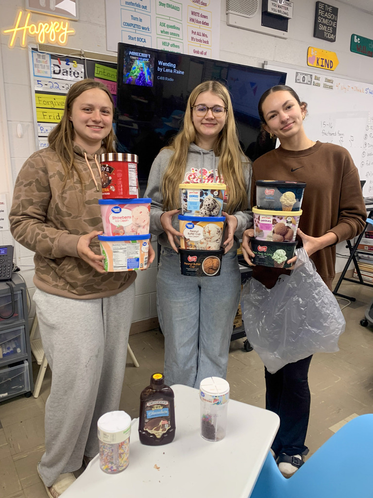Students in Mrs. Blair's Honors Geometry Class earned a pancake and ice cream party for passing all of their exams.