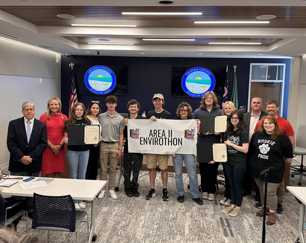 Envirothon Teams present resolutions at the Geauga County Commissioner's Meeting on May 28th.