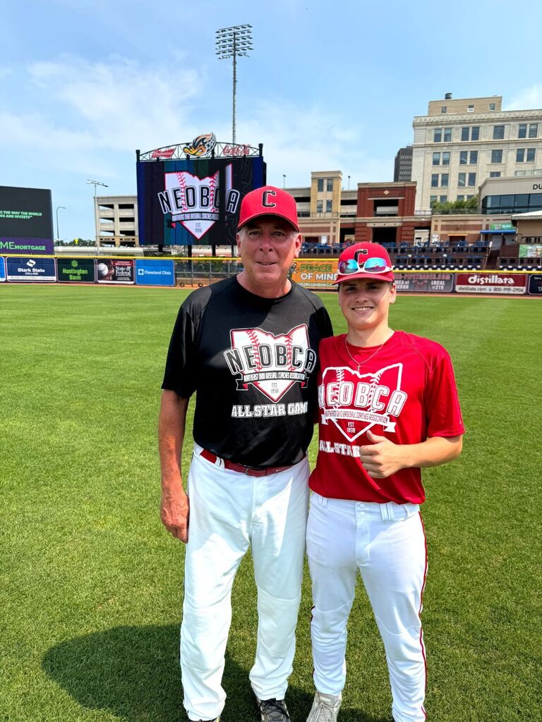 Blake Strever and Coach Dan Wolf at the NEOBCA All-Star Game for baseball.