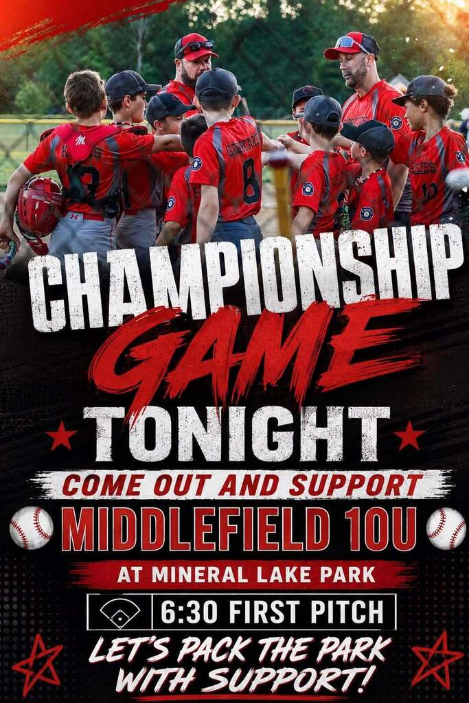 10U Championship Game postponed until next Tuesday, July 21st at 6:30 p.m.