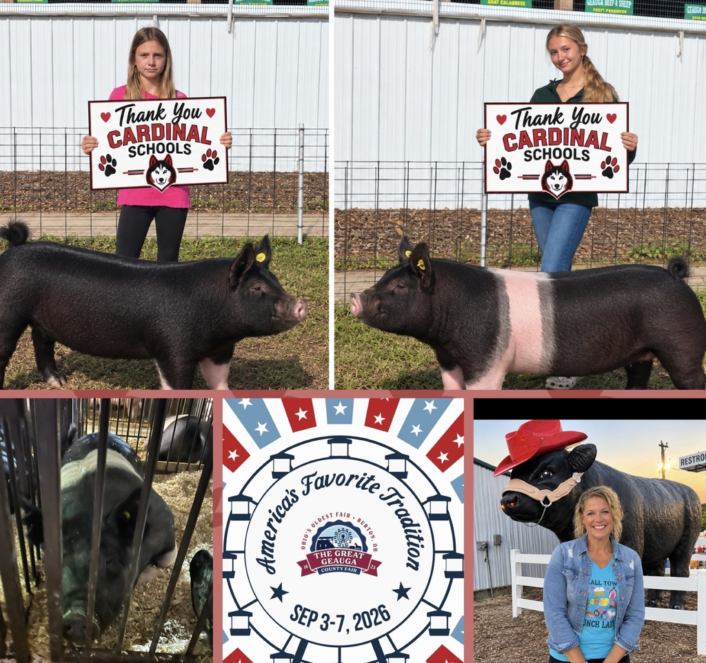 Thank you Cardinal Schools for purchasing our pigs! After a blind-bid process, the Cardinal Local Schools were able to purchase two pigs from the Geauga County Fair to serve in the cafeteria this school year. 
