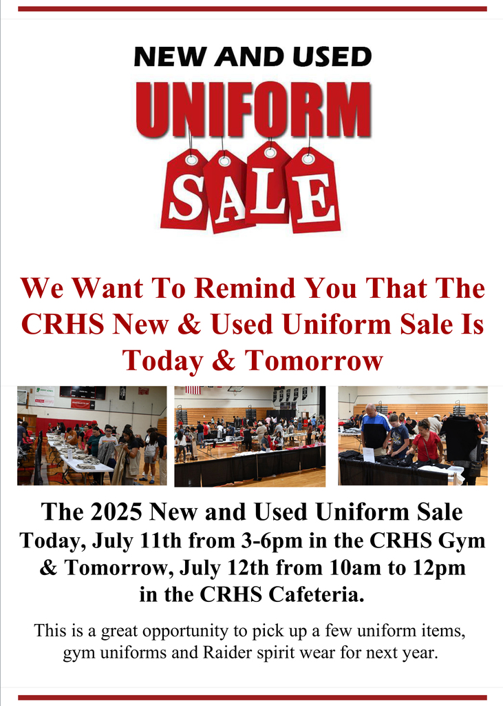 CRHS New and Used Uniform Sale Reminder