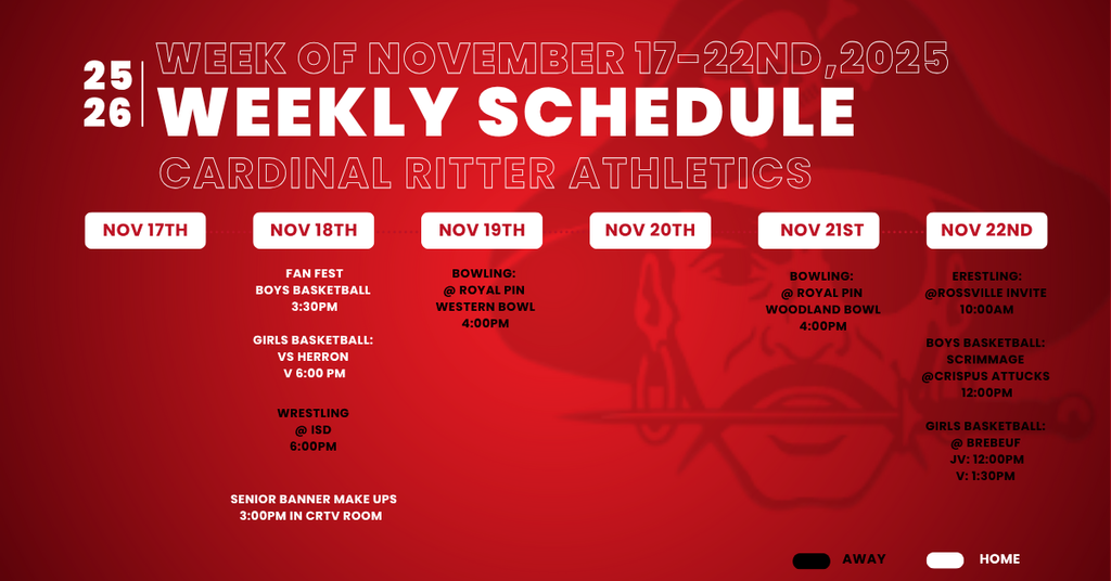 CRHS Athletics Schedule Week of 11-17-25