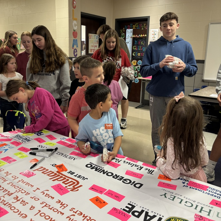 Sixth period led kindergartners in the pledge to be kind.