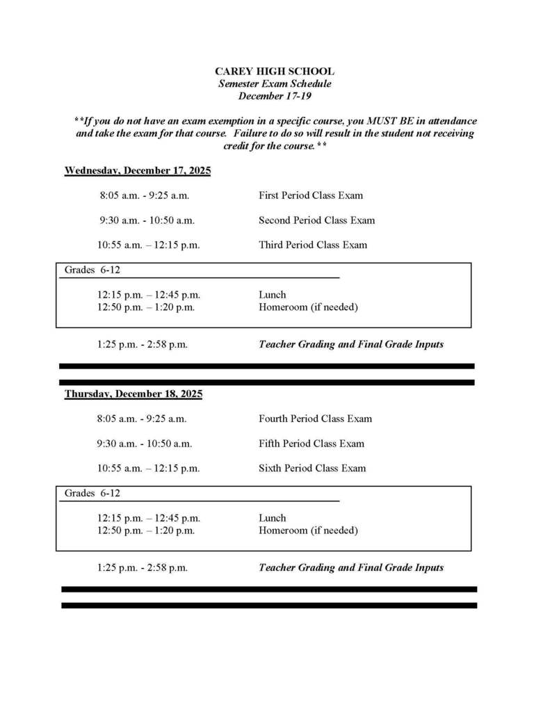 Exam schedule