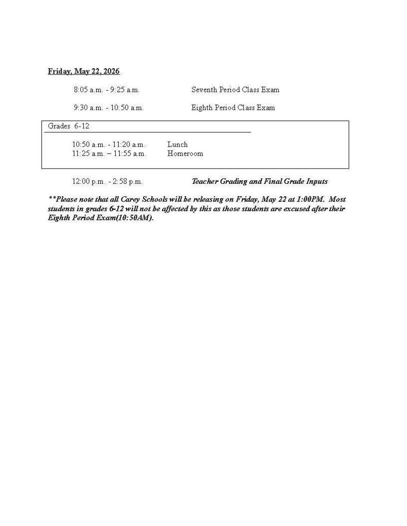 Exam schedule