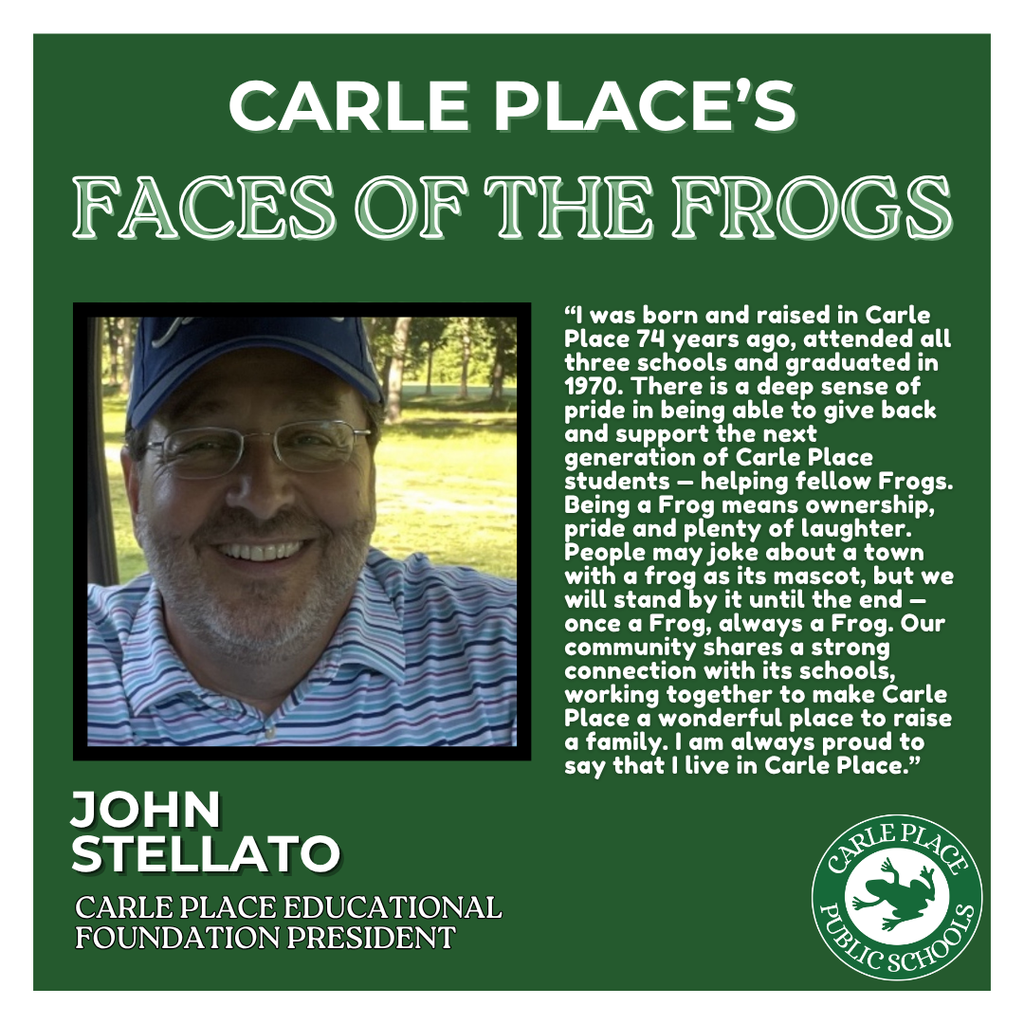 Foundation, sharing his pride in the Carle Place community and its schools in the 'Faces of the Frogs' campaign.