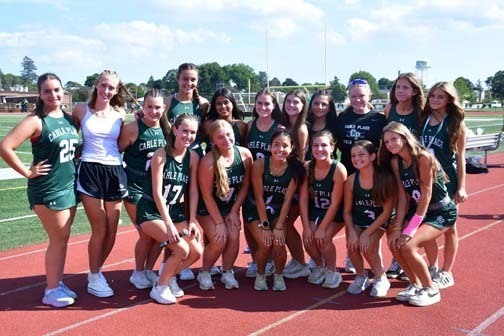 Cheerleading team group photo.