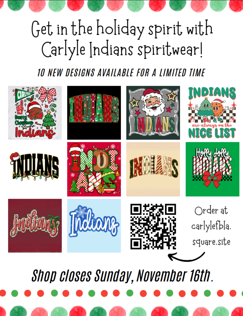 a flyer for the holiday spiritwear being sold by FBLA