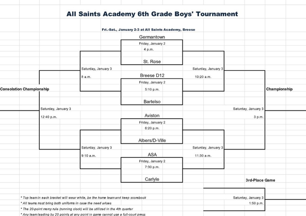 6th Grade Boys ASA Tournament Schedule 2025