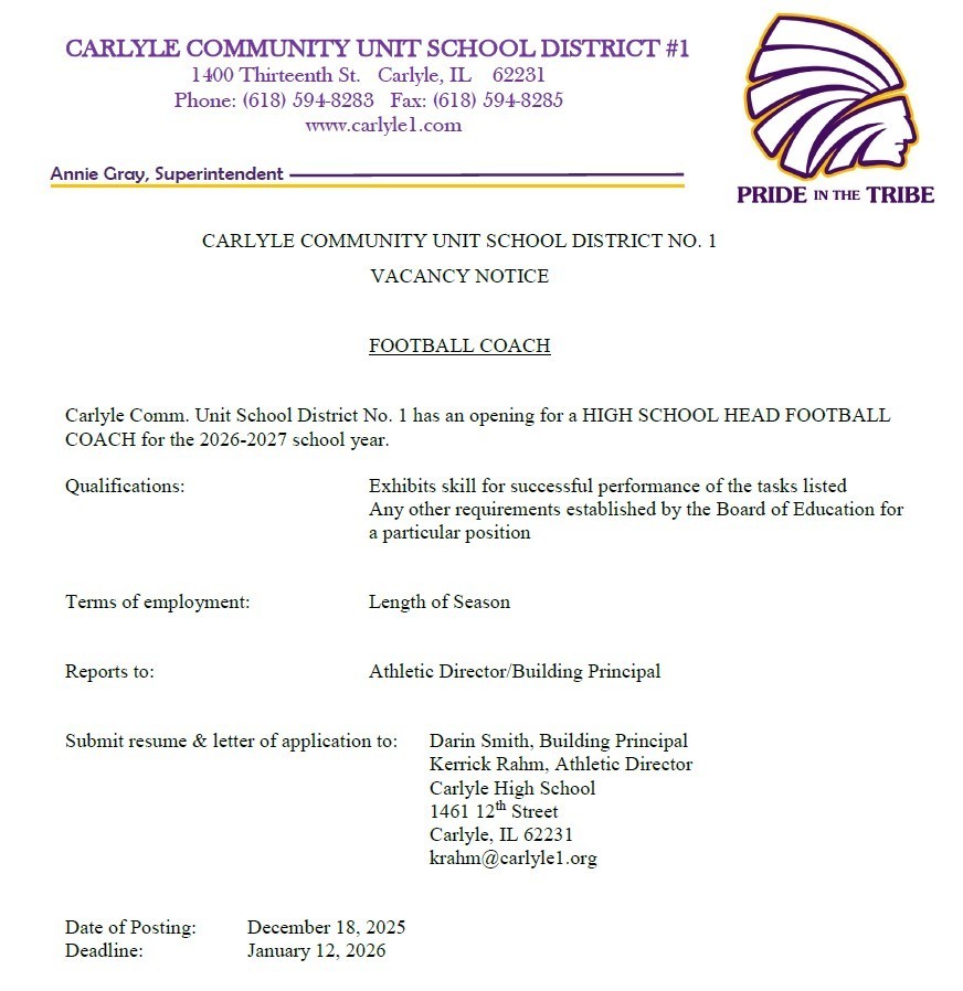 Football Coach Job Posting