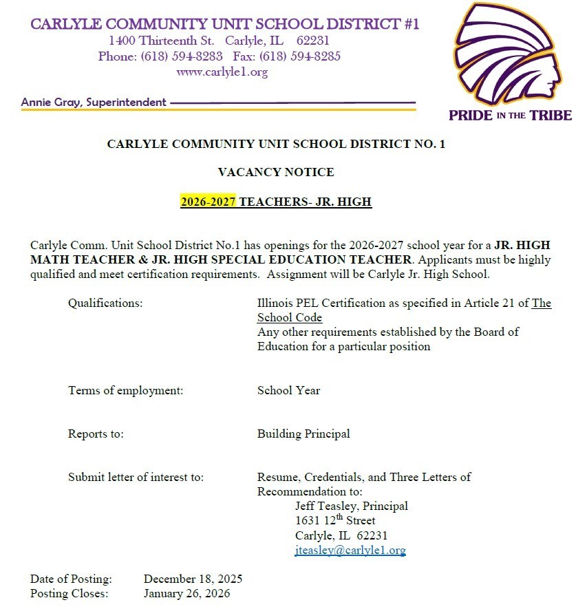 JH Math SpEd Job Posting