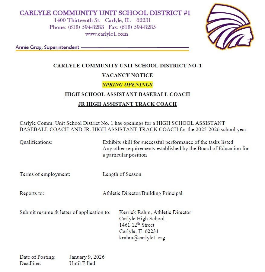 Baseball and Track Vac Notice