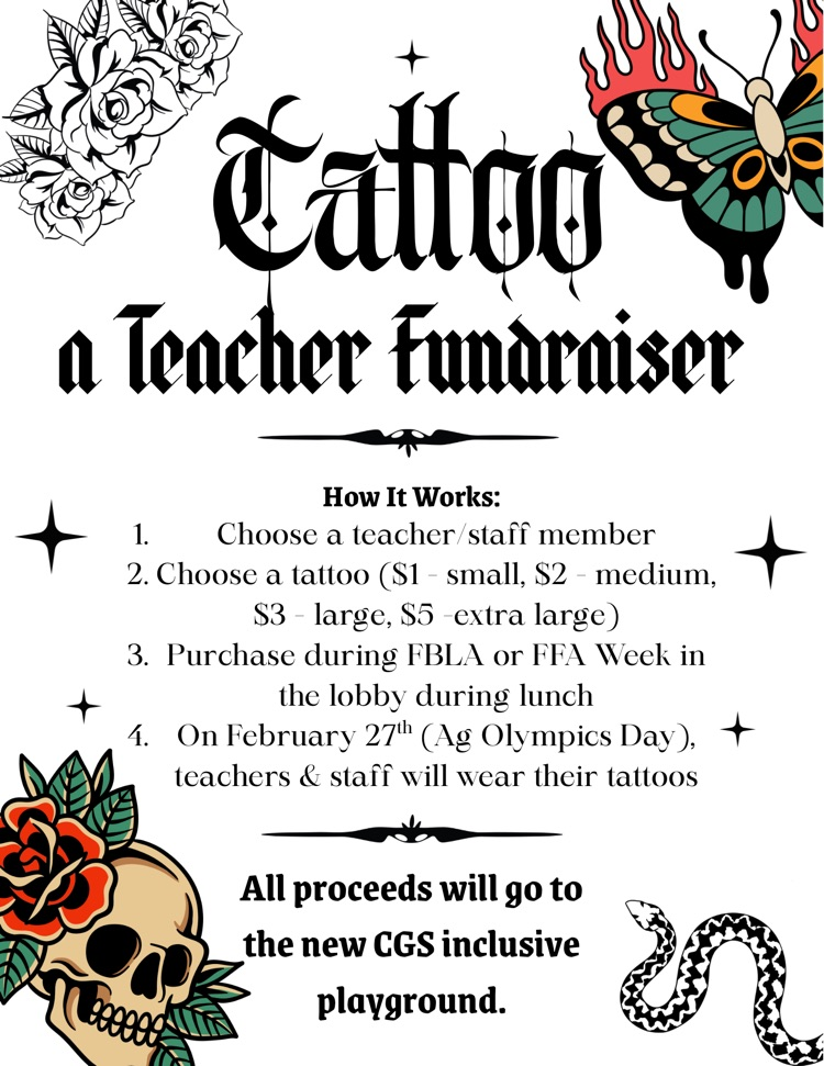 flyer for the Tattoo a Teacher fundraiser