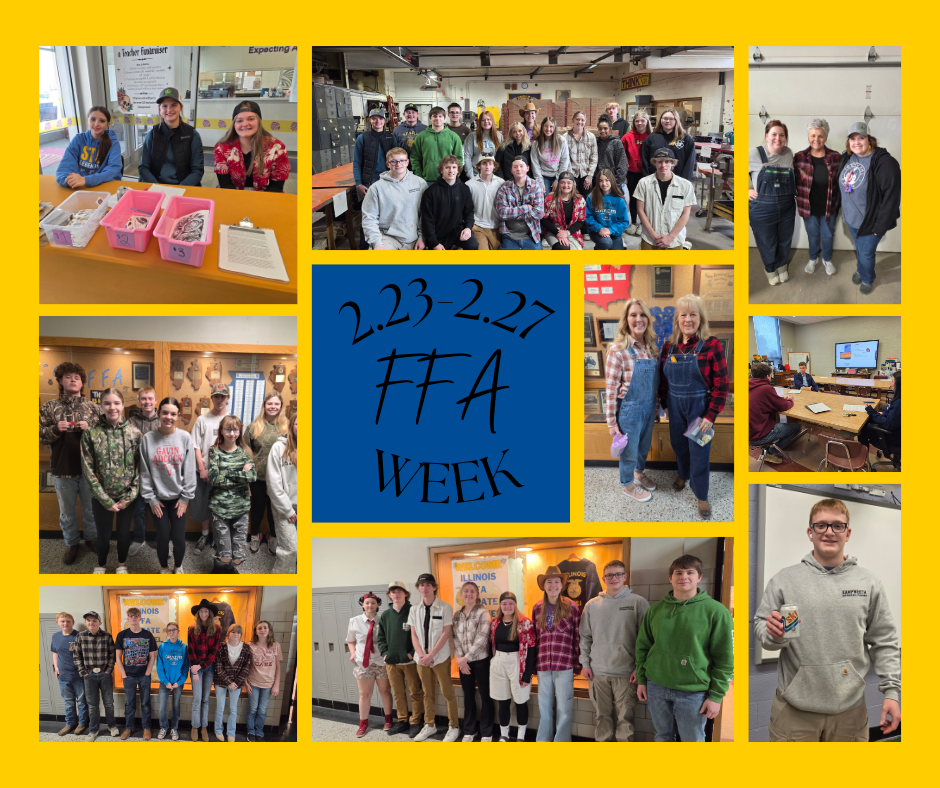 A collage titled “FFA Week” featuring photos from Carlyle High School’s 2026 FFA celebrations