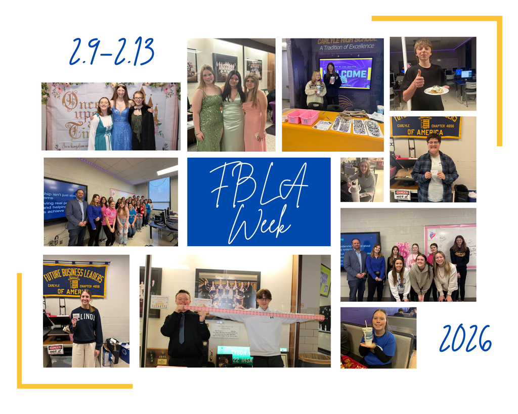 A collage titled “FBLA Week” featuring photos from Carlyle High School’s 2026 FBLA celebrations