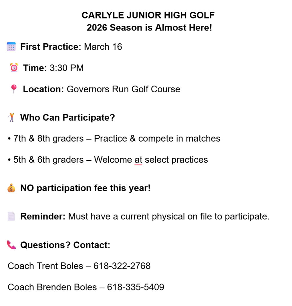 flyer for the CJHS Golf season