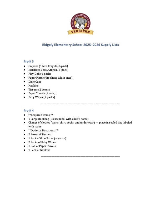 RES 2025-2026 SUPPLY LISTS