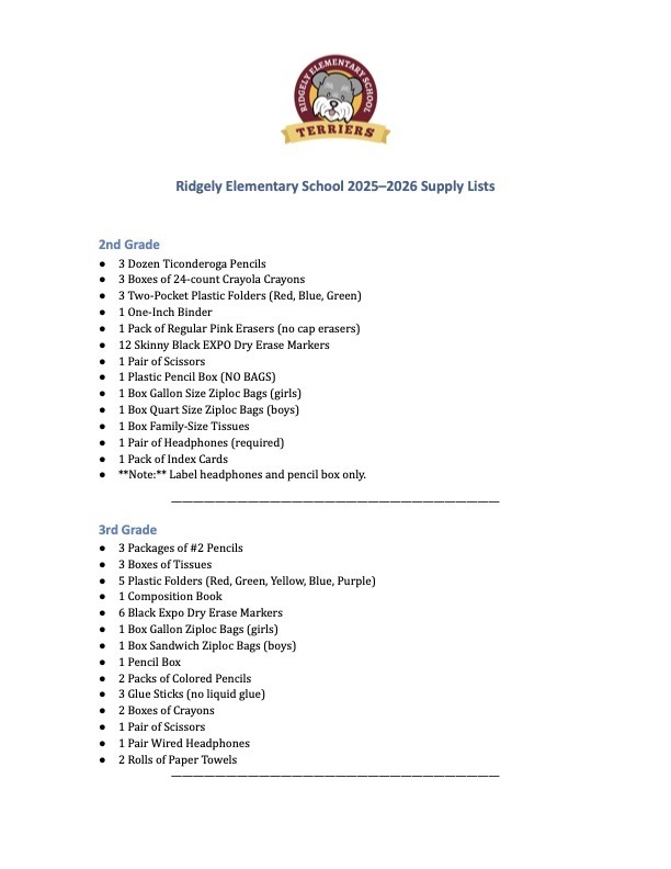 RES 2025-2026 SUPPLY LISTS