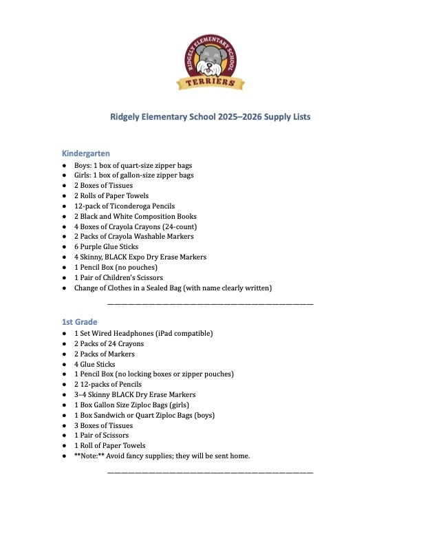 RES 2025-2026 SUPPLY LISTS