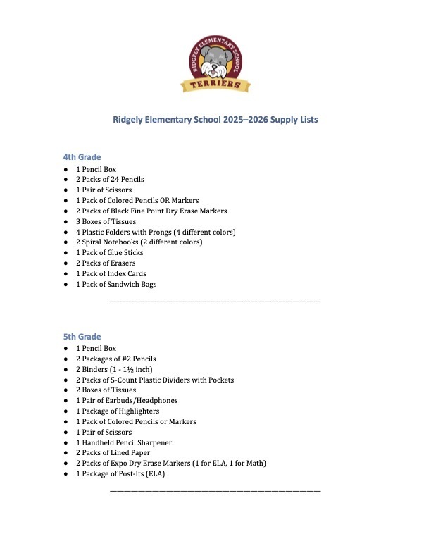 RES 2025-2026 SUPPLY LISTS