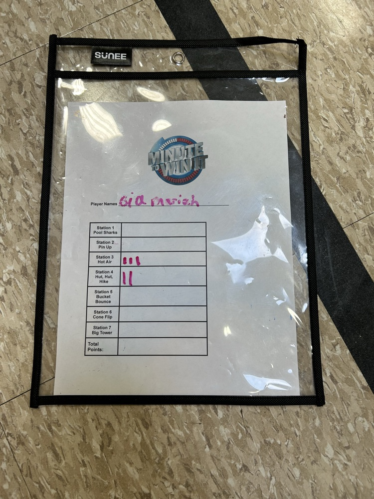 score card from game