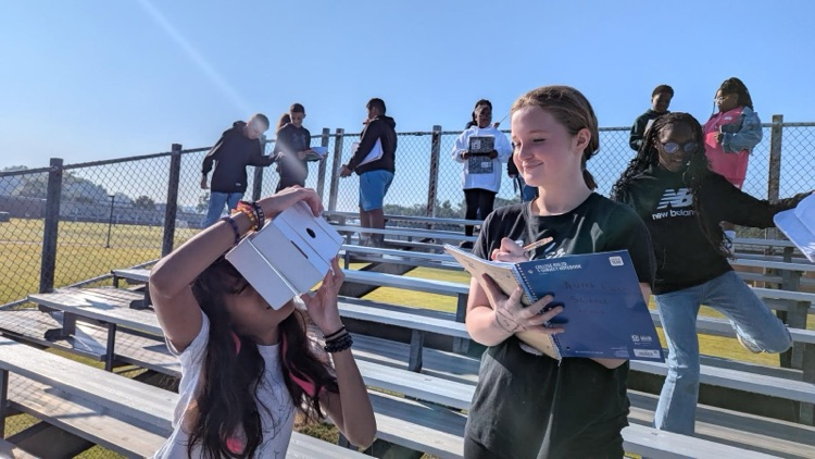 Students working outside 
