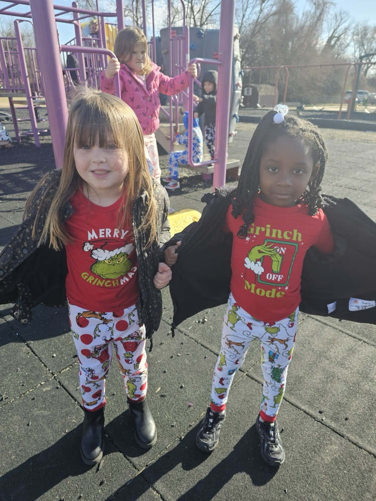 students in pjs at recess