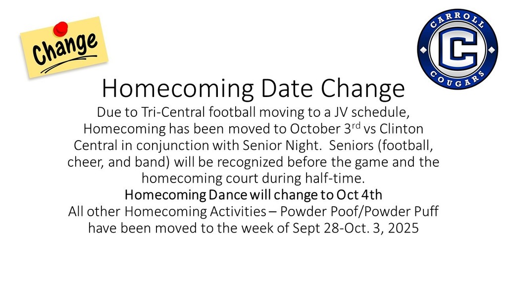 Updated Homecoming Dance and Date Change