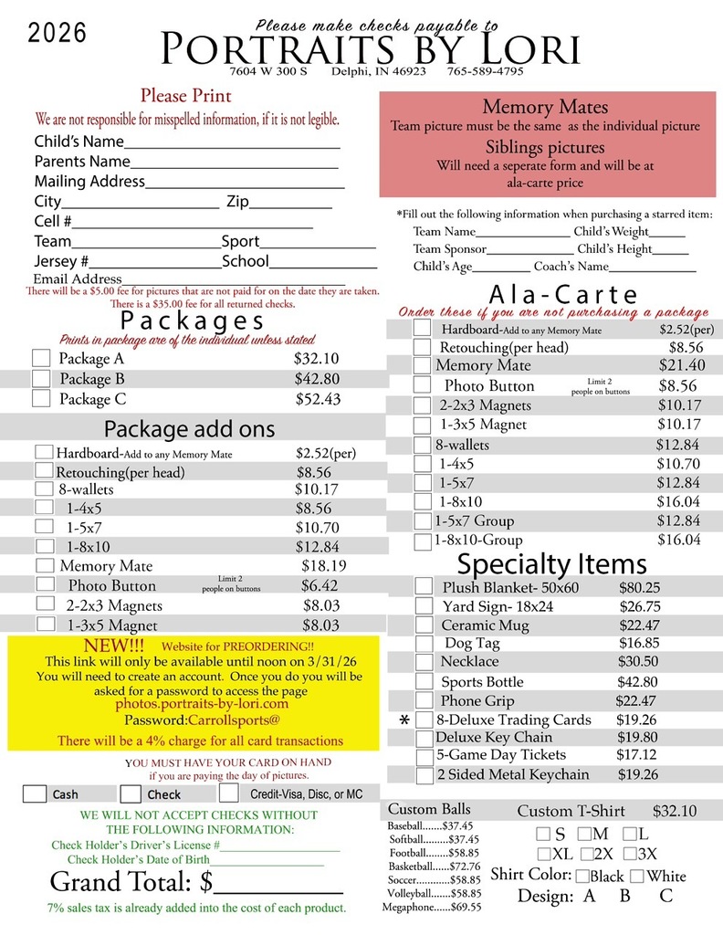 Pictures by Lori Order Form Front