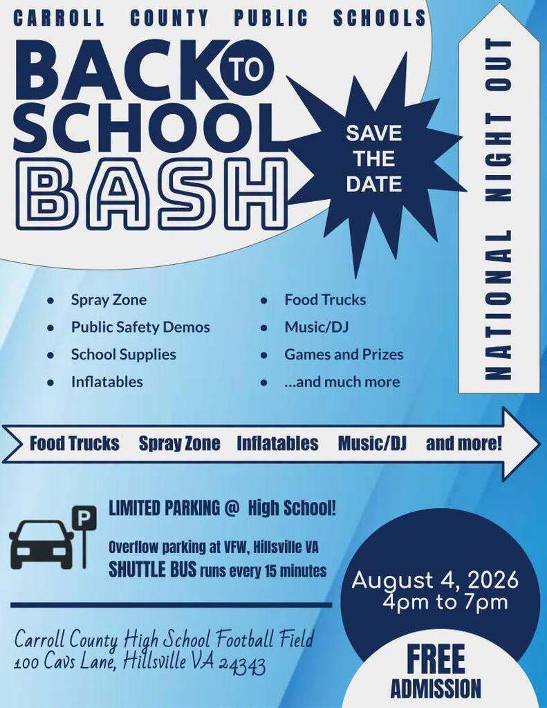 Blue and Gray Flyer reminder of the Back to School Bash