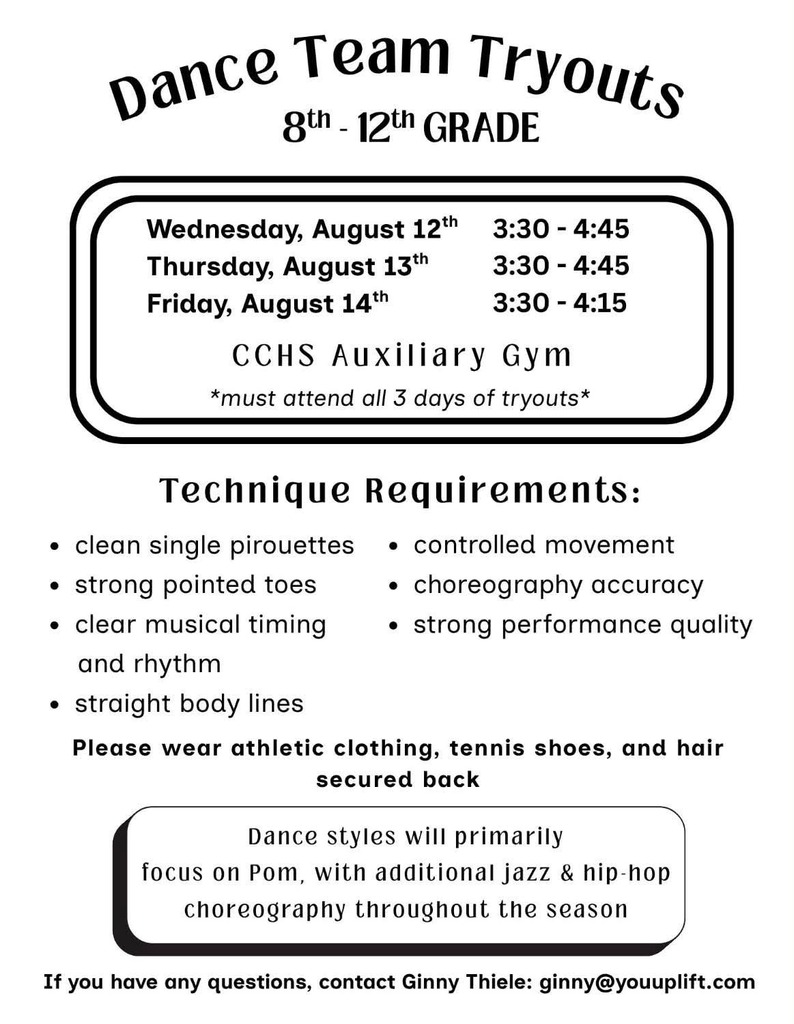 Post announcing Dance Team tryouts 
