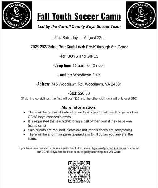 Carroll County Boys Soccer Camp Flyer
