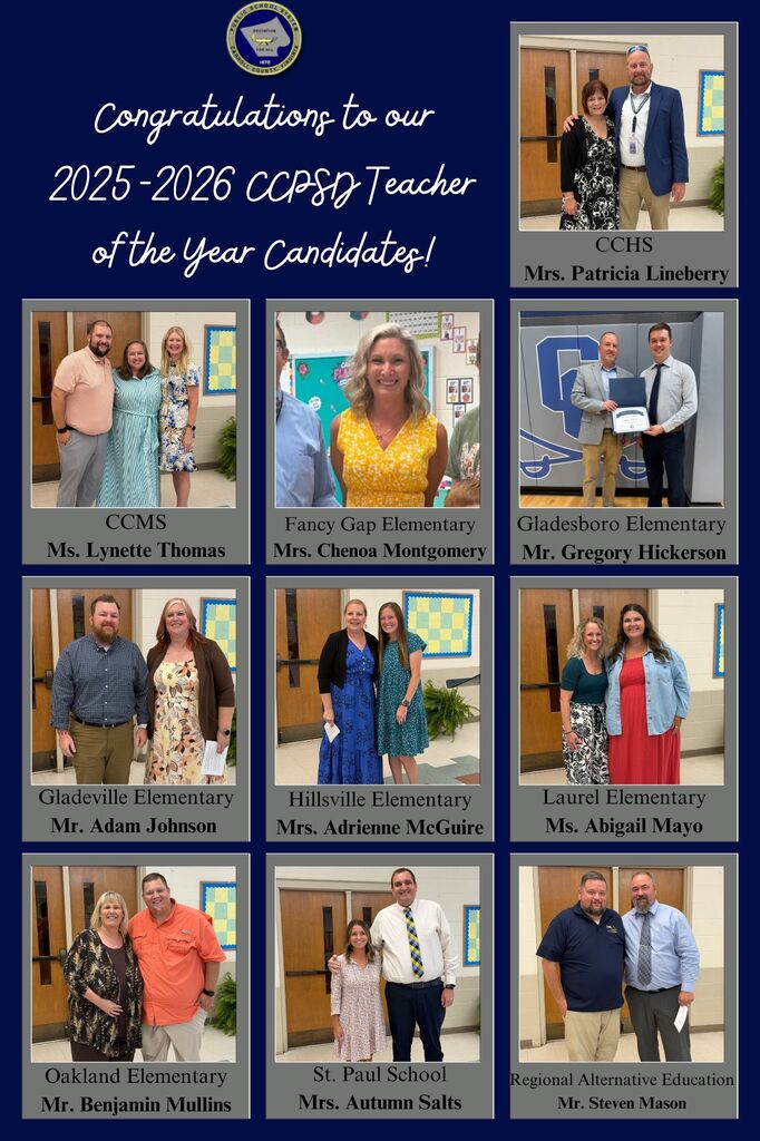 Blue background with individual pictures of teacher of the year candidates 