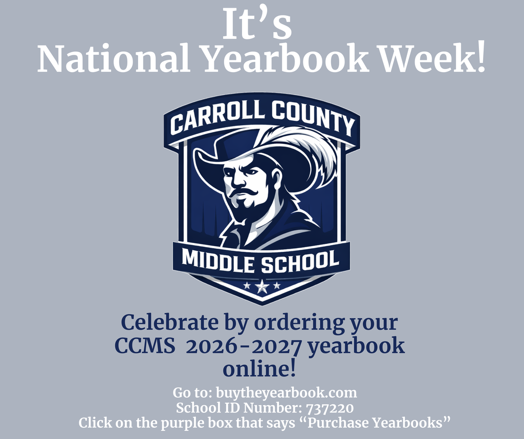 It's National Yearbook Week! Celebrate by ordering your CCMS 2026-2027 yearbook online! Go to: buytheyearbook.com; School ID Number: 737220 Click on the purple box that says "Purchase Yearbooks"