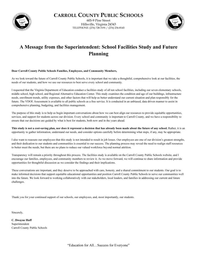 Letter re: School Facilities