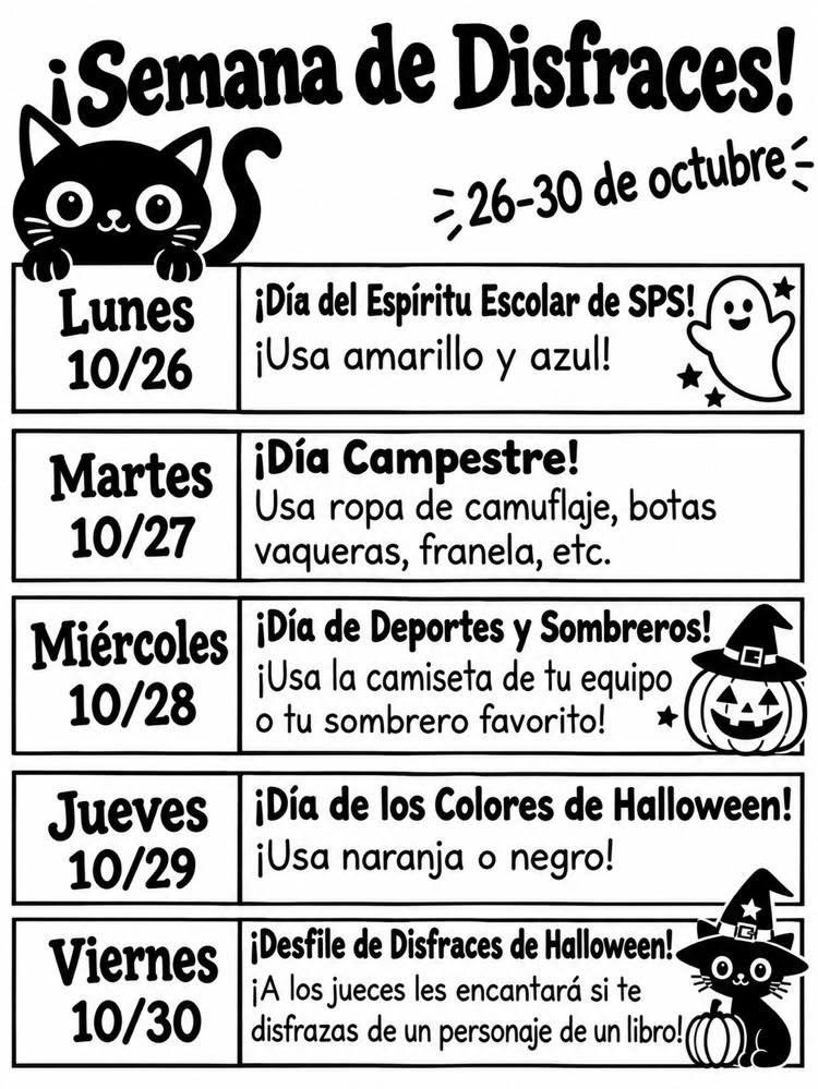 spirit week schedule Spanish 