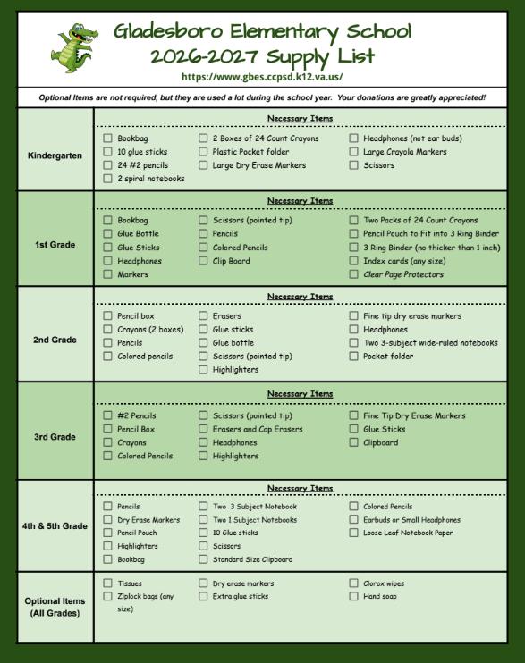 school supply list