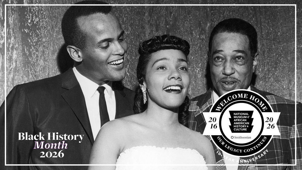 Harry Belafonte, Coretta Scott King, and Duke Ellington Black History Month shareable graphic from the national museum of african american history and culture