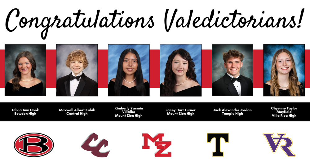 congratulations valedictorians, with headshots of each valedictorian from each high school