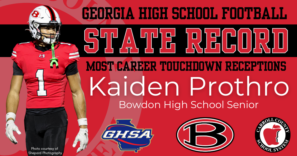 Georgia high school football state record most career touchdown receptions kaiden prothro bowdon high school senior